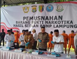 Pemprov Lampung Bersama BNNP Lampung Musnahkan Barang Bukti Narkotika, selasa(18/11/25).